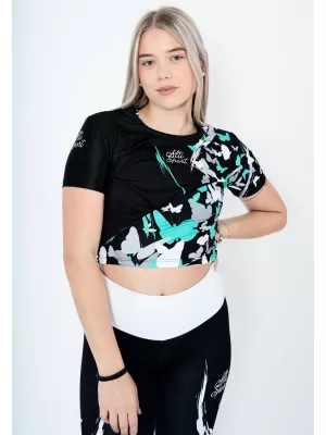 Dámsky funkčný prémiový crop top ALTISPORT VOJ/ALW022TR07 ČERNÁ/TYRKYSOVÁ ČIERNA/TYRKYSOVÁ
