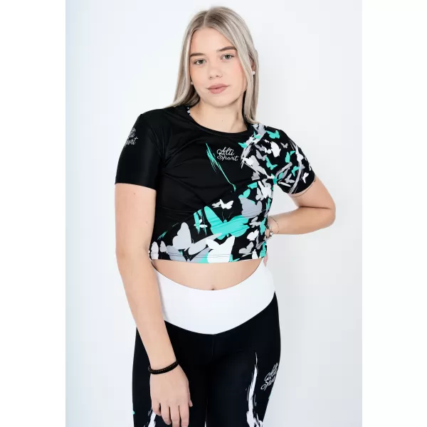  Dámsky funkčný prémiový crop top ALTISPORT VOJ/ALW022TR07 ČERNÁ/TYRKYSOVÁ ČIERNA/TYRKYSOVÁ 