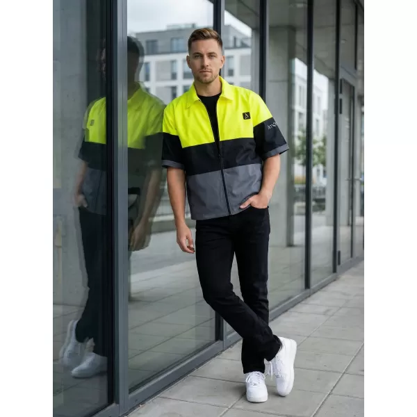  Pánska prémiová košeľa ALTISPORT VOJ/ALM051KOS01 NEÓNOVÁ ŽLTÁ/ŠEDÁ 