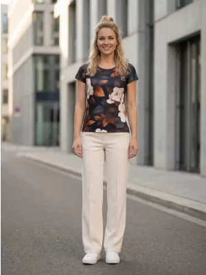 Dámska voľnočasová košeľa premium ALTISPORT VOJ/ALW097TR06 BIELA/ORANŽOVÁ/KVETY