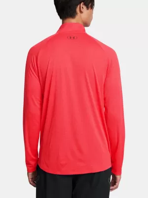 Pánske tričko UNDER ARMOUR UA TECH TEXTURED 1/2 ZIP ČERVENÁ
