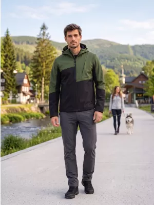Pánska bunda so softshell ALTISPORT GAN KHAKI/ČIERNA