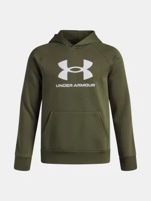 Chlapčenská mikina UNDER ARMOUR UA RIVAL FLEECE BL HOODIE 1379791-390 ZELENÁ