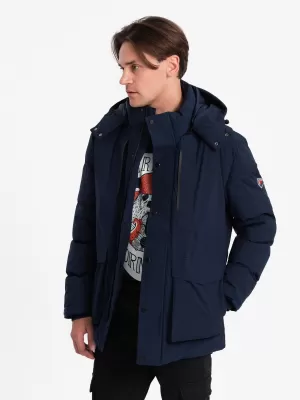 Pánska zimná bunda OMBRE OM-JAHP-0306 NÁMORNÍCKA MODRÁ