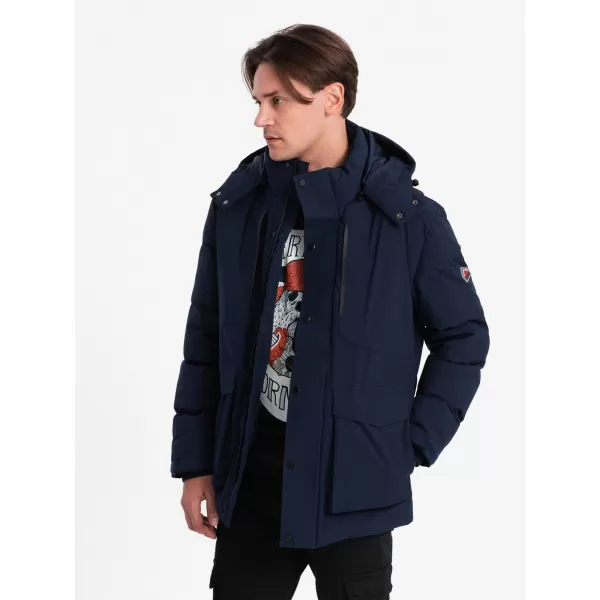  Pánska zimná bunda OMBRE OM-JAHP-0306 NÁMORNÍCKA MODRÁ 