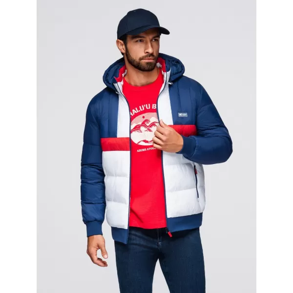  Pánska bunda OMBRE OM-JALP-0296 MODRÁ A BIELA 