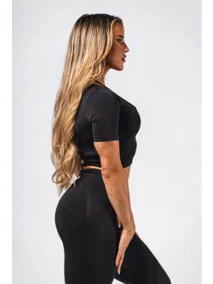 Tvarujúci bezšvový crop top FLOW SEAMLESS 499 BLACK Nebbia