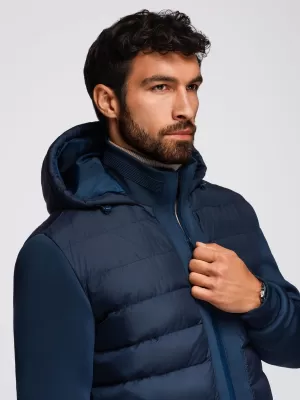 Pánska bomber bunda OMBRE OM-JALP-0298 NÁMORNÍCKA MODRÁ