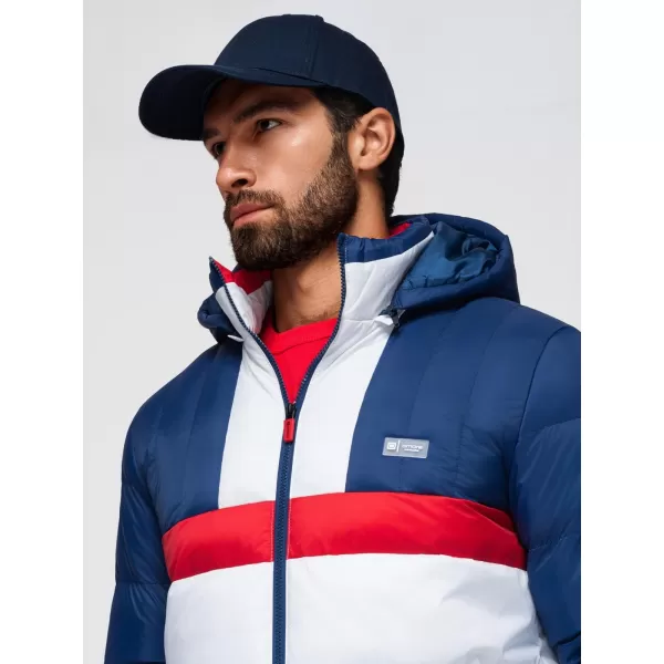 Pánska bunda OMBRE OM-JALP-0296 MODRÁ A BIELA 