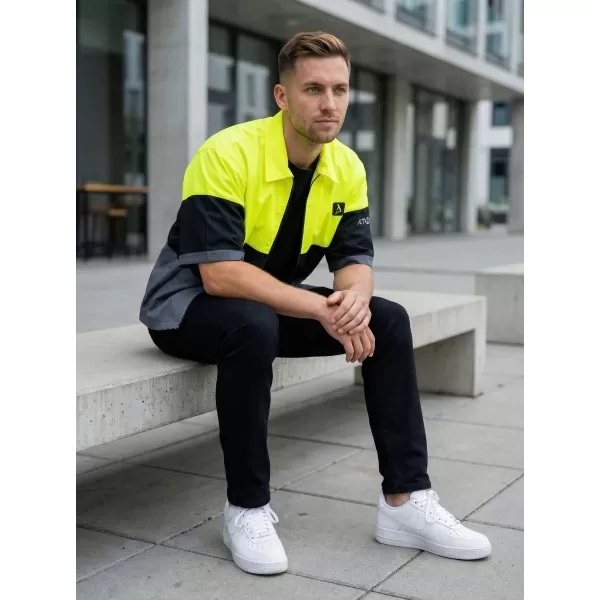  Pánska prémiová košeľa ALTISPORT VOJ/ALM051KOS01 NEÓNOVÁ ŽLTÁ/ŠEDÁ 