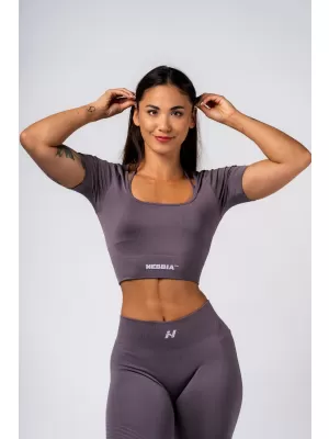 Tvarujúci bezšvový crop top FLOW SEAMLESS 499 DARK GREY Nebbia