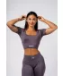 Tvarujúci bezšvový crop top FLOW SEAMLESS 499 DARK GREY Nebbia