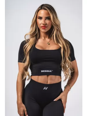 Tvarujúci bezšvový crop top FLOW SEAMLESS 499 BLACK Nebbia