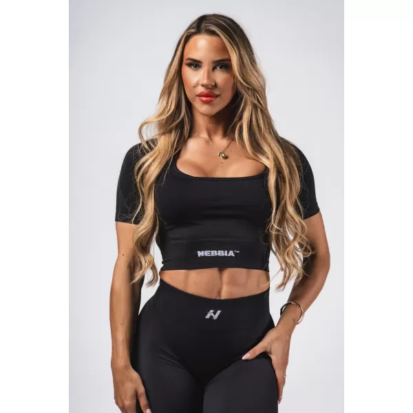  Tvarujúci bezšvový crop top FLOW SEAMLESS 499 BLACK Nebbia 