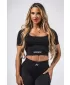 Tvarujúci bezšvový crop top FLOW SEAMLESS 499 BLACK Nebbia