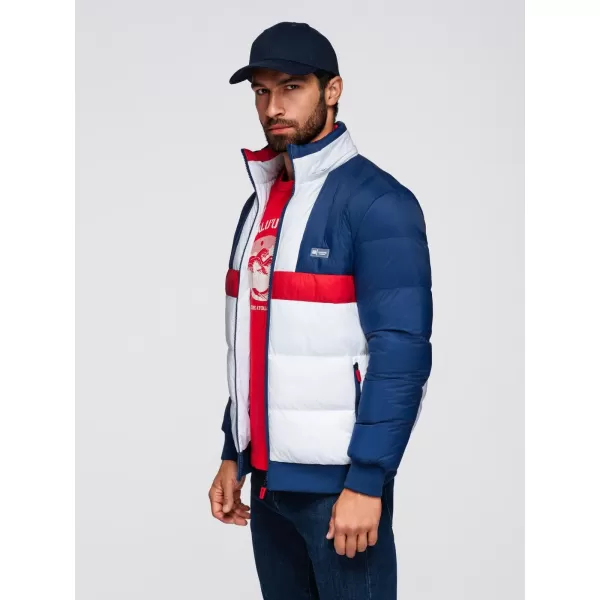  Pánska bunda OMBRE OM-JALP-0296 MODRÁ A BIELA 