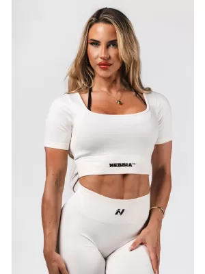 Tvarujúci bezšvový crop top FLOW SEAMLESS 499 CREAM Nebbia