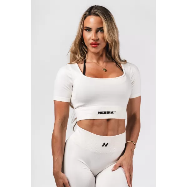  Tvarujúci bezšvový crop top FLOW SEAMLESS 499 CREAM Nebbia 