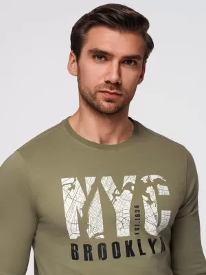 Pánske tričko OMBRE OM-LSPT-0131 OLIVOVÝ