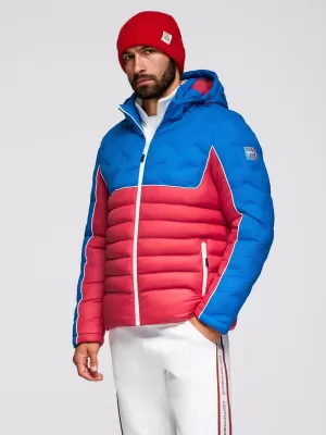 Pánska bunda OMBRE OM-JALP-0206 MODRÁ A ČERVENÁ