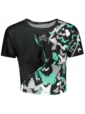 Dámsky funkčný prémiový crop top ALTISPORT VOJ/ALW022TR07 ČERNÁ/TYRKYSOVÁ ČIERNA/TYRKYSOVÁ
