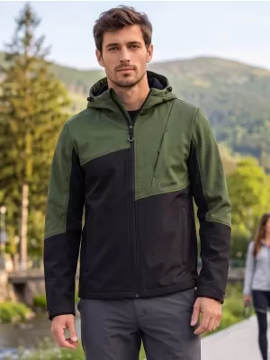 Pánska bunda so softshell ALTISPORT GAN KHAKI/ČIERNA