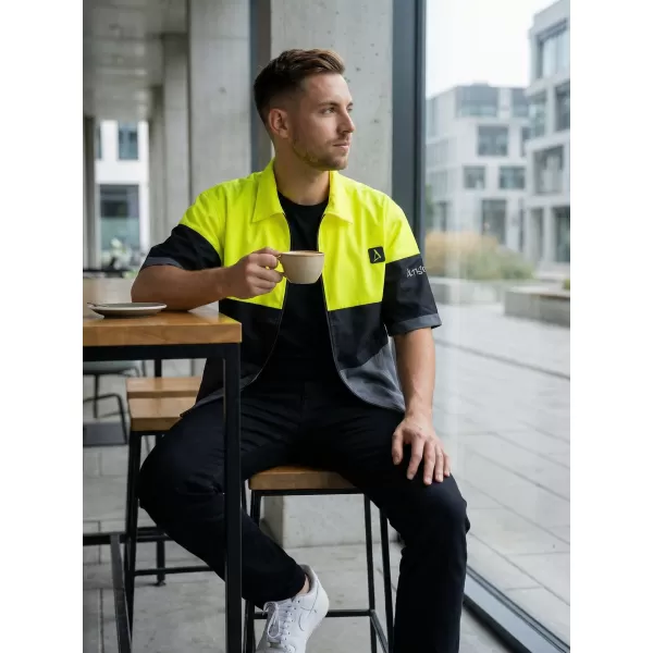  Pánska prémiová košeľa ALTISPORT VOJ/ALM051KOS01 NEÓNOVÁ ŽLTÁ/ŠEDÁ 