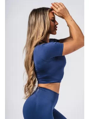 Tvarujúci bezšvový crop top FLOW SEAMLESS 499 BLUE Nebbia