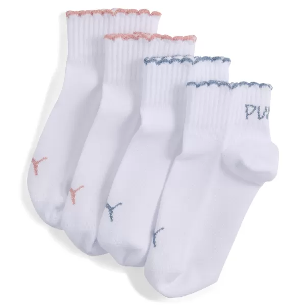  Ponožky PUMA GIRLS SCALLOP EDGE QUAR 94723501 BIELA/RUŽOVÁ 