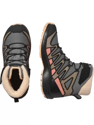 Detská obuv SALOMON XA PRO V8 WINTER WATERPROOF J CÍNOVÝ/ČIERNY/BROSKYŇOVÝ FUZZ