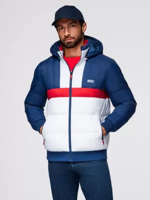 Pánska bunda OMBRE OM-JALP-0296 MODRÁ A BIELA