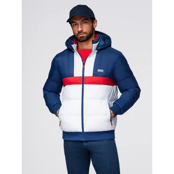  Pánska bunda OMBRE OM-JALP-0296 MODRÁ A BIELA 