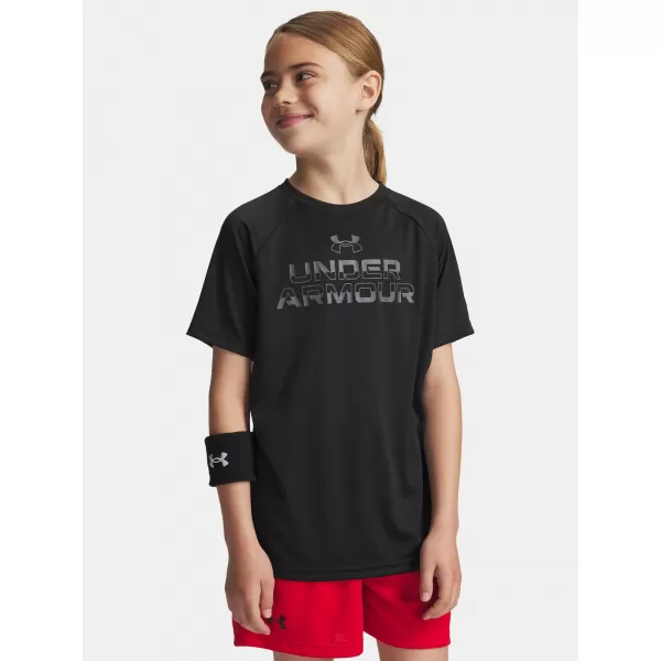  Chlapčenské tričko UNDER ARMOUR UA TECH SPLIT WORDMARK SS 1383010-003 ČIERNA 