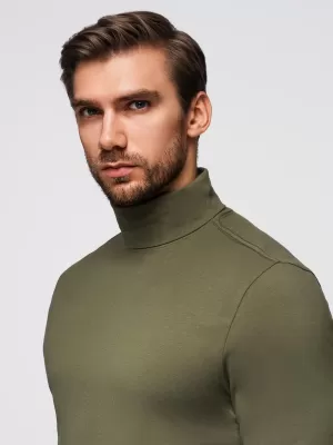 Pánske tričko OMBRE OM-LSCL-0130 TMAVO OLIVOVO ZELENÁ