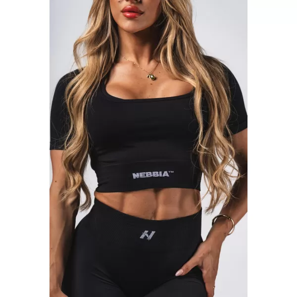  Tvarujúci bezšvový crop top FLOW SEAMLESS 499 BLACK Nebbia 