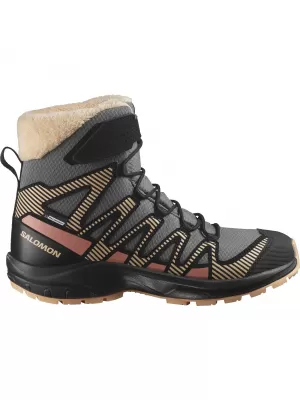 Detská obuv SALOMON XA PRO V8 WINTER WATERPROOF J CÍNOVÝ/ČIERNY/BROSKYŇOVÝ FUZZ