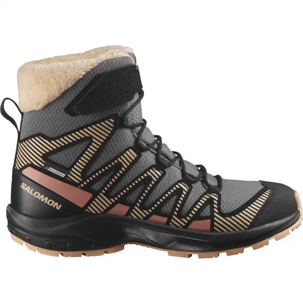  Detská obuv SALOMON XA PRO V8 WINTER WATERPROOF J CÍNOVÝ/ČIERNY/BROSKYŇOVÝ FUZZ 