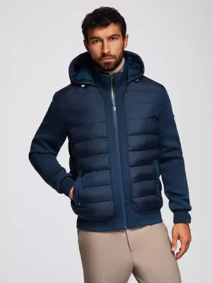 Pánska bomber bunda OMBRE OM-JALP-0298 NÁMORNÍCKA MODRÁ