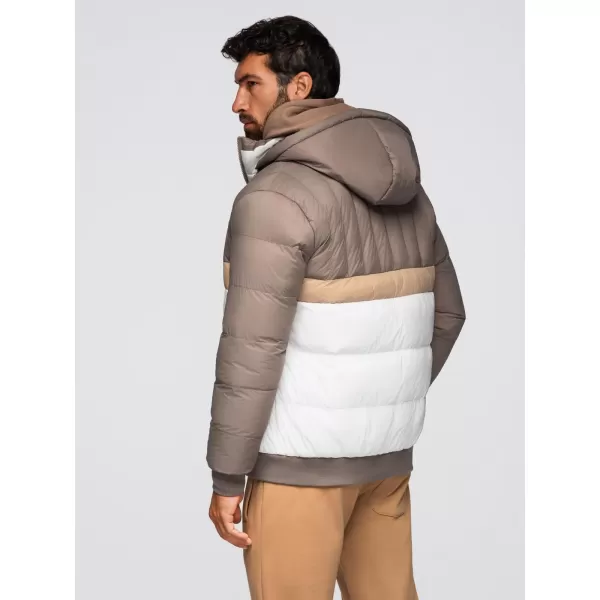  Pánska bunda OMBRE OM-JALP-0296 BÉŽOVÁ A BIELA 