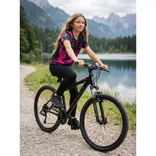  Detské prémiové funkčné tričko ALTISPORT VOJ/ALK076TR01 ČIERNA/FLUO RUŽOVÁ 