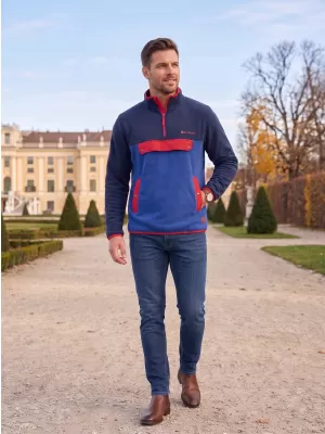 Pánska fleecová mikina ALTISPORT GARM MODRÁ/ČERVENÁ