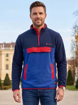 Pánska fleecová mikina ALTISPORT GARM MODRÁ/ČERVENÁ