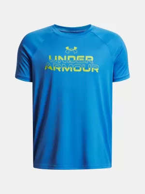 Chlapčenské tričko UNDER ARMOUR UA TECH SPLIT WORDMARK SS 1383010-402 MODRÁ