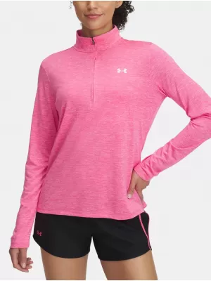 Dámske tričko UNDER ARMOUR TECH 1/2 ZIP- TWIST 1384225-672 RUŽOVÁ