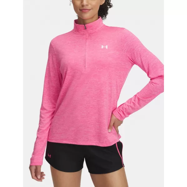  Dámske tričko UNDER ARMOUR TECH 1/2 ZIP- TWIST 1384225-672 RUŽOVÁ 