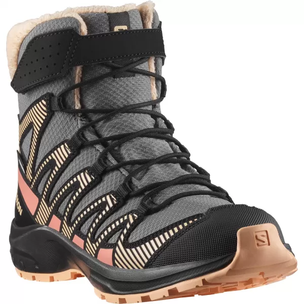  Detská obuv SALOMON XA PRO V8 WINTER WATERPROOF J CÍNOVÝ/ČIERNY/BROSKYŇOVÝ FUZZ 