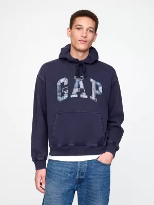 Pánska mikina GAP PATCHWORK LOGO PULLOVER HOODIE 745196-00 NAVY UNIFORM