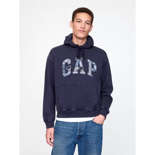  Pánska mikina GAP PATCHWORK LOGO PULLOVER HOODIE 745196-00 NAVY UNIFORM 