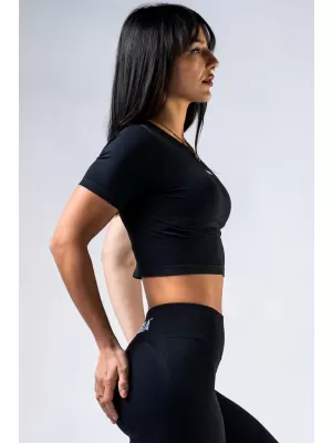 Bezšvový crop top s krátkym rukávom POWER 891 BLACK Nebbia
