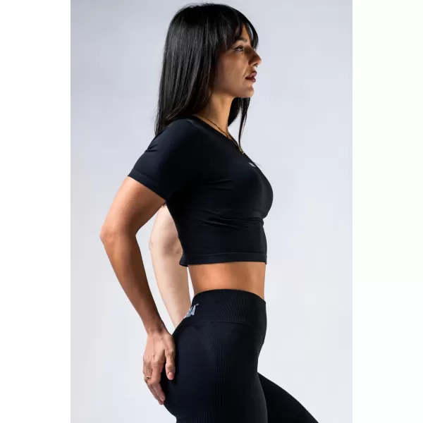  Bezšvový crop top s krátkym rukávom POWER 891 BLACK Nebbia 